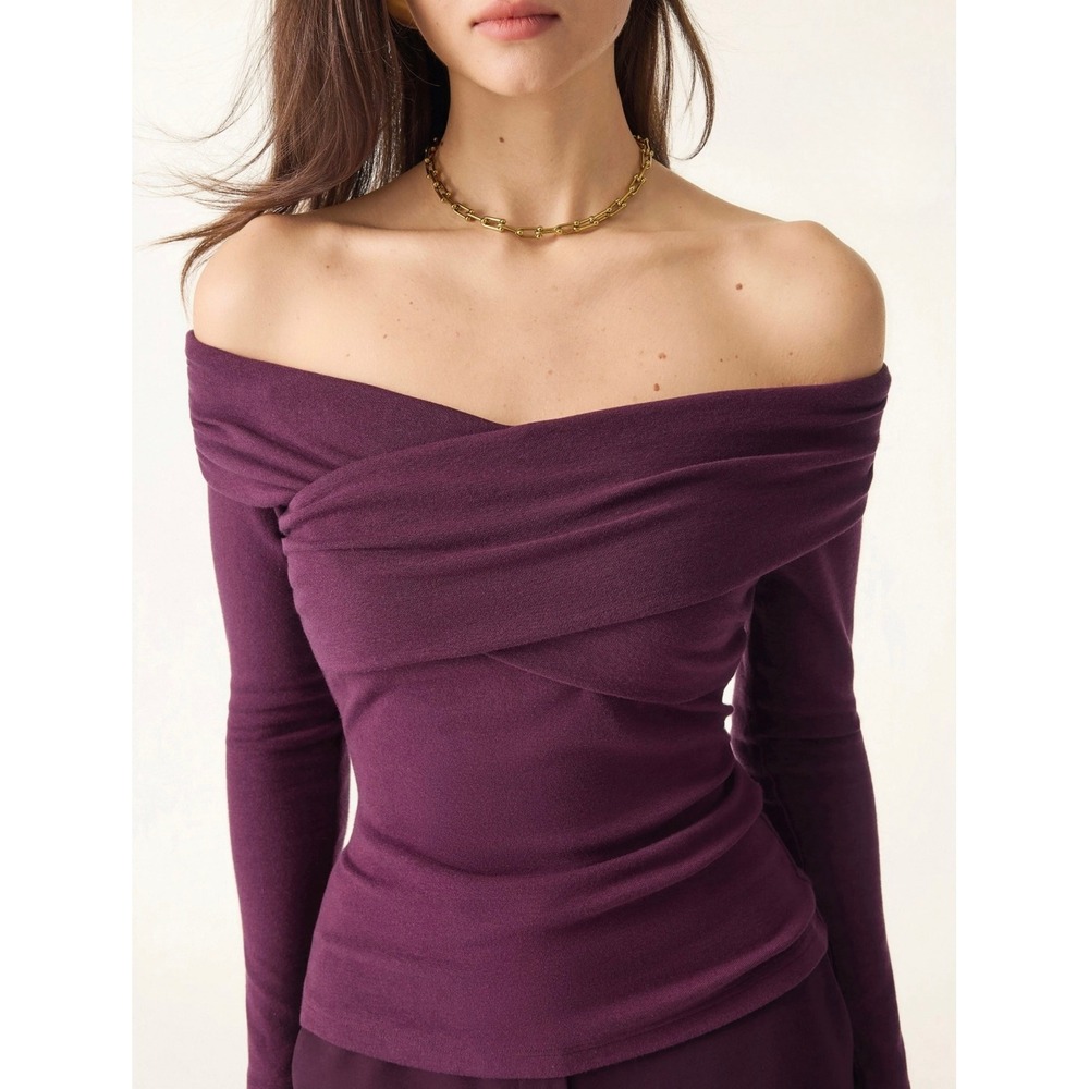 OGL Move LiteWarm Eco-Mousse Surplice Long Sleeve Ruched Bra Top Deep Fig Medium